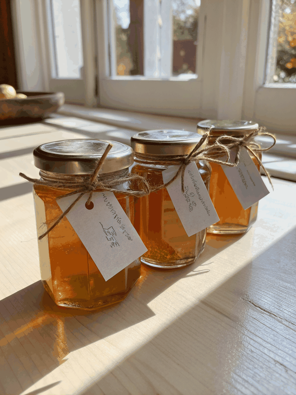 Harvest and Honey wooden crate containing raw honey and fruit preserves